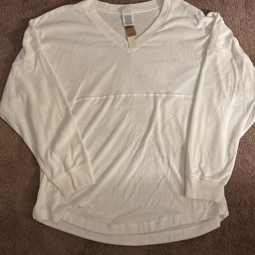PINK Terry pullover. white. Soft